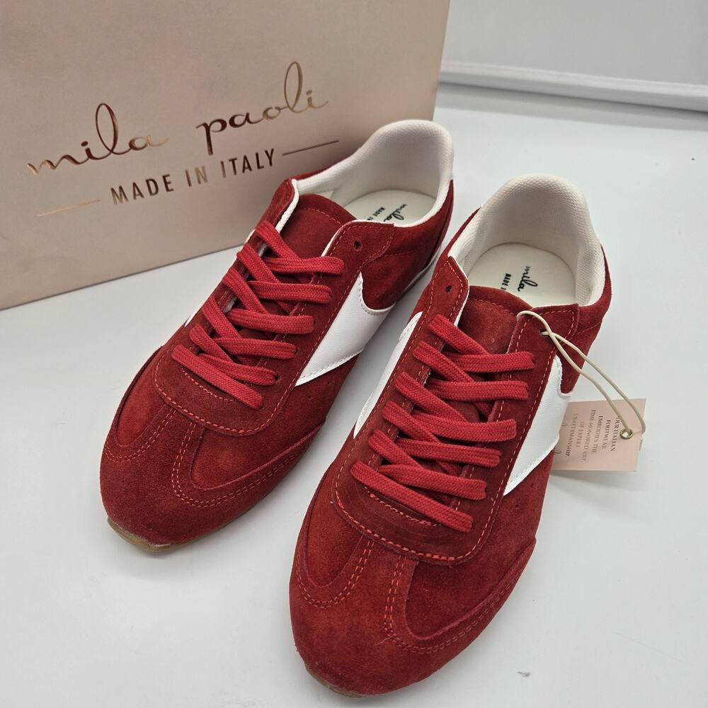 Mila Paoli Womens Leather Red/White Low Top Sneakers Sz 8 Y2K Skater Retro Stree
